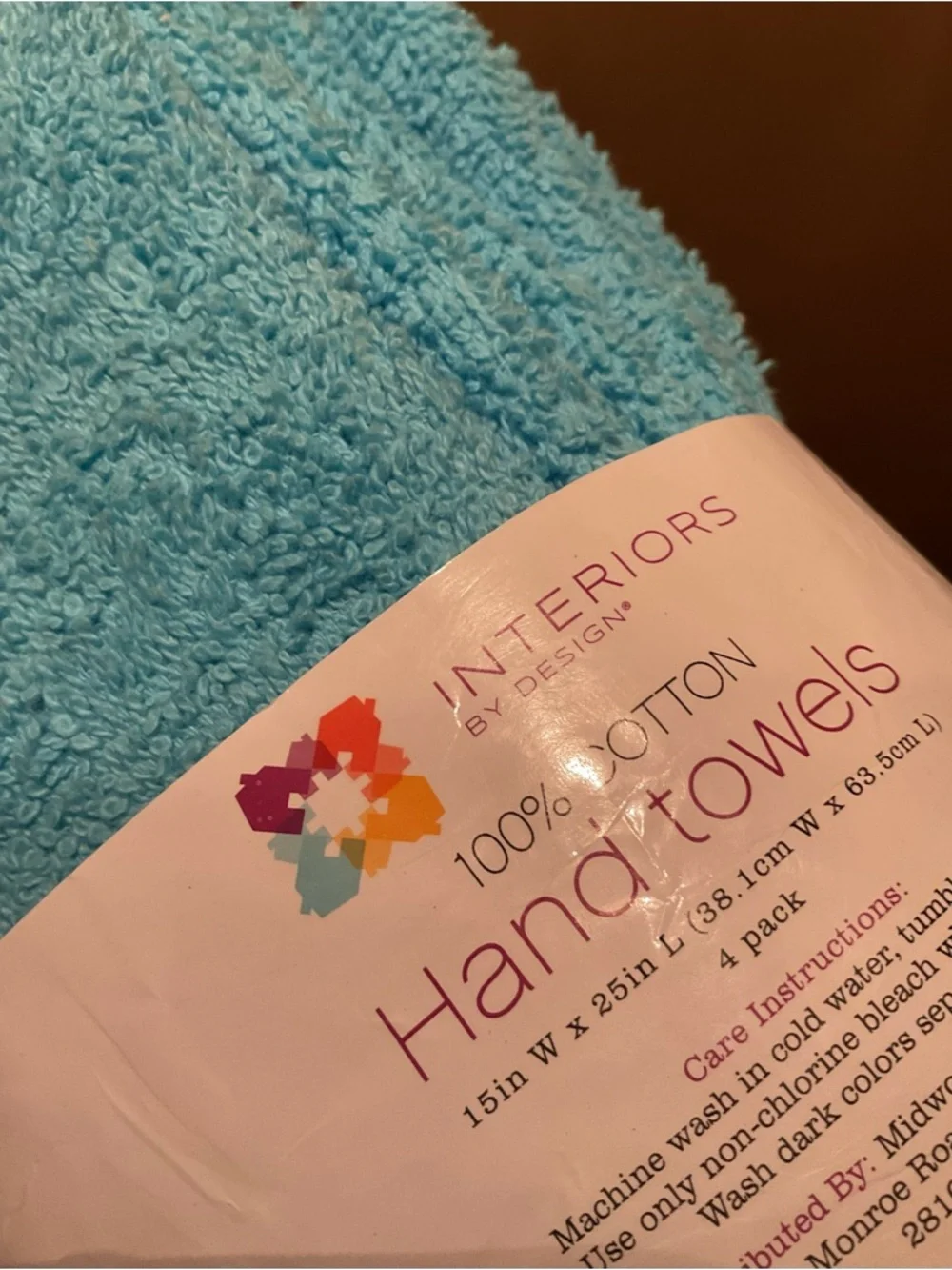 🆕🩵 Interior by Design Teal Blue Cotton Hand Towels - Set of 4